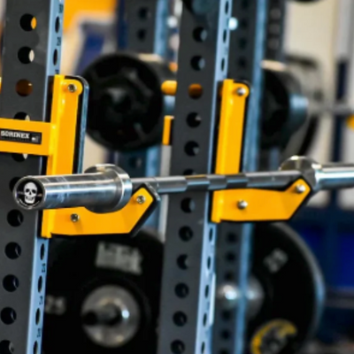 Barbell in J-Cups on Rack