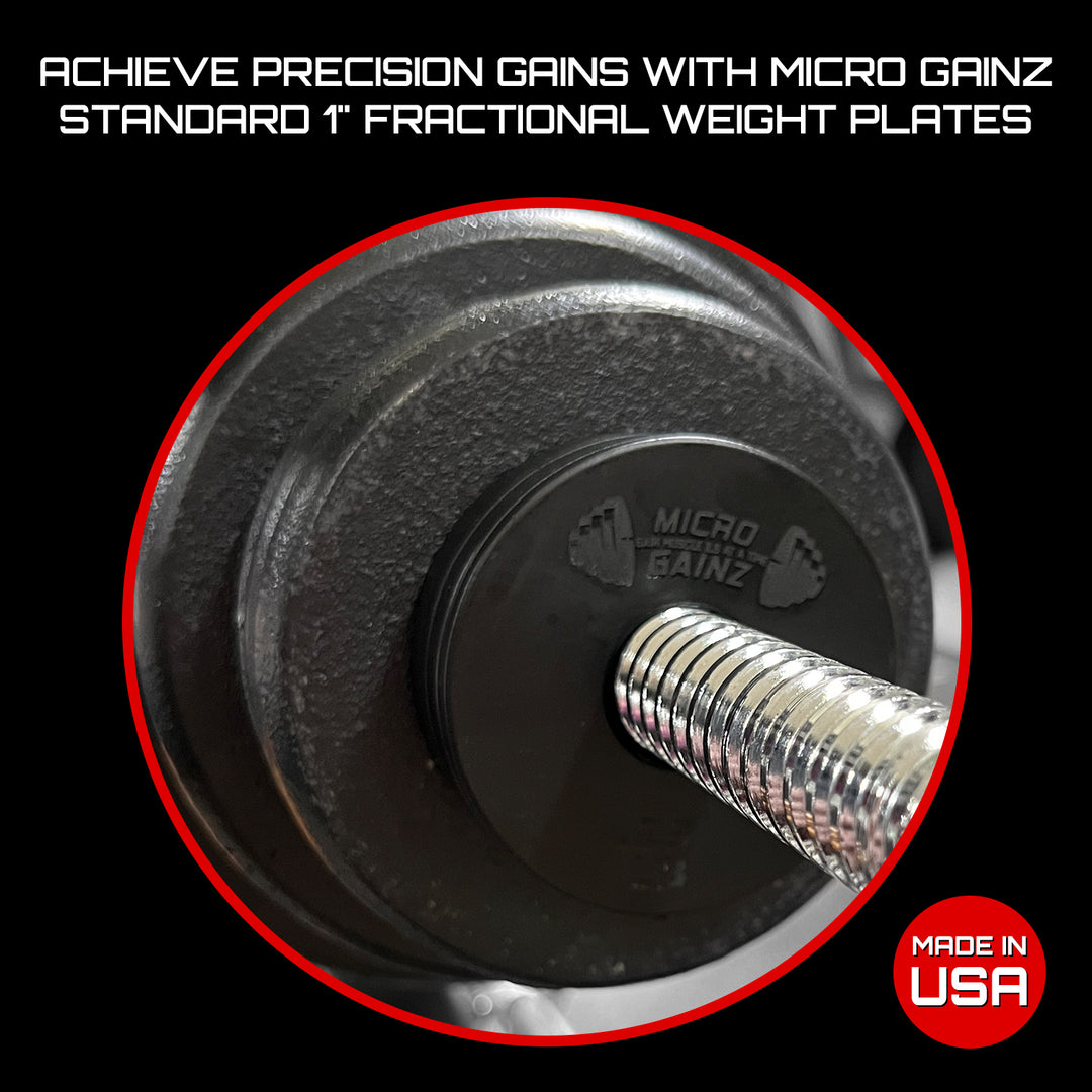 Micro Gainz 8-Piece Fractional Weight Plate Set - 1" Center Hole For Dumbbells & Barbells, .25LB To 1LB Plates