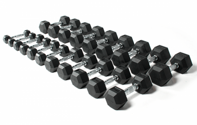 Crandall Fitness Rubber Coated Hex Dumbbells (1-100 lbs)