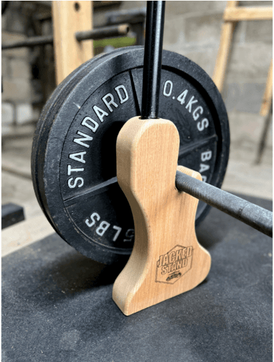 Guitar Themed Jacked Stand by Micro Gainz Wooden Deadlift Jack, Used for Olympic Barbells - Garage Gym Outfitters
